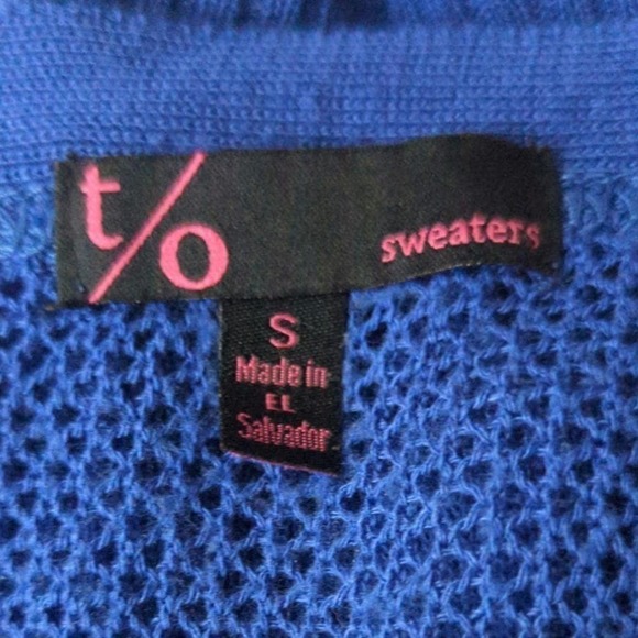 T/O Blue Cardigan Sweater Sheer Striped‎ 3/4 Sleeve Y2K Woman's Size Small - Picture 7 of 11